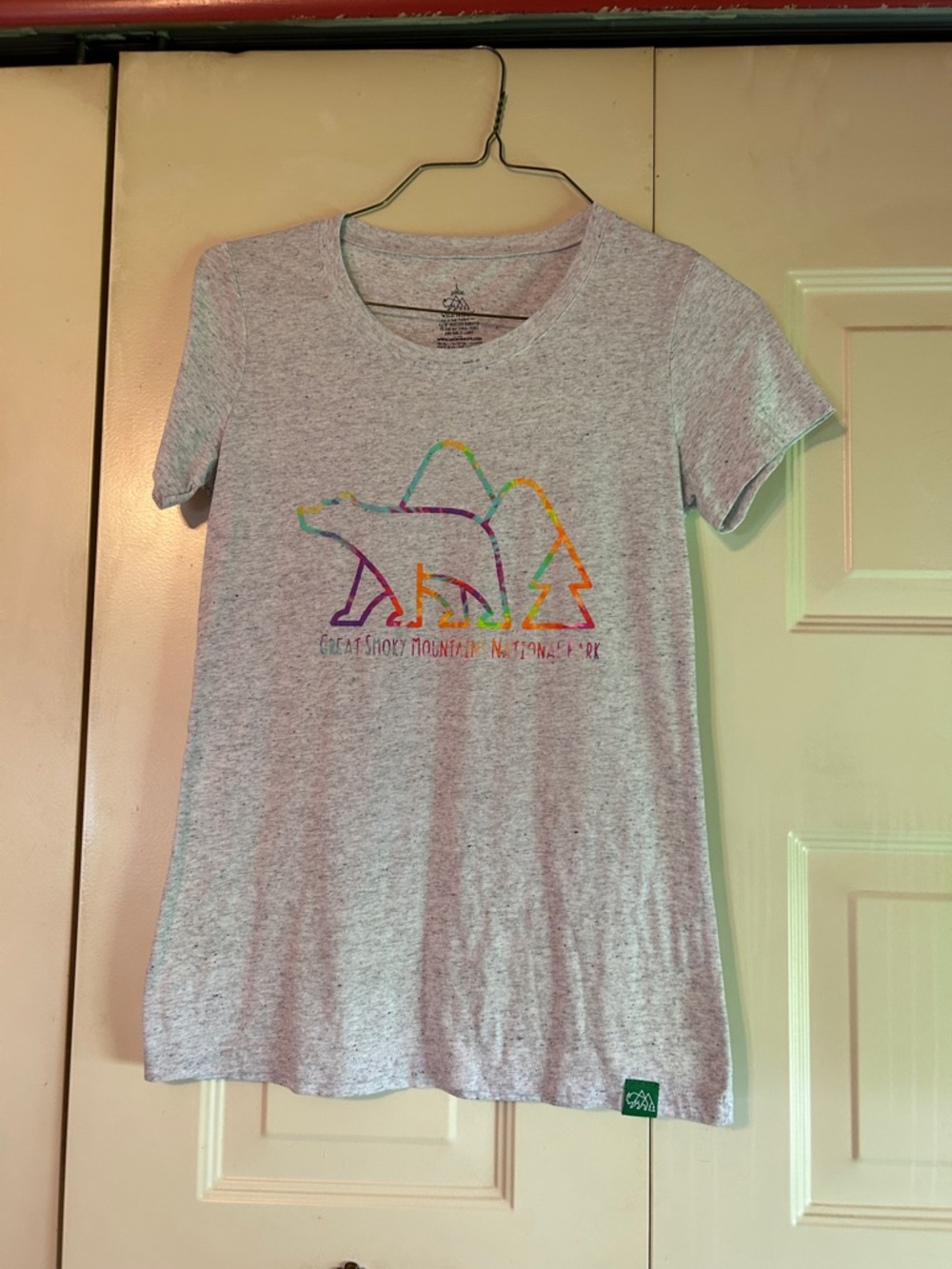 Great Smoky Mountain Kids Heather Gray Tee with Rainbow Bear Graphic